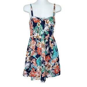 Band of Gypsies Dress Small Navy Blue Floral Smocked Molded Cup Bustier
